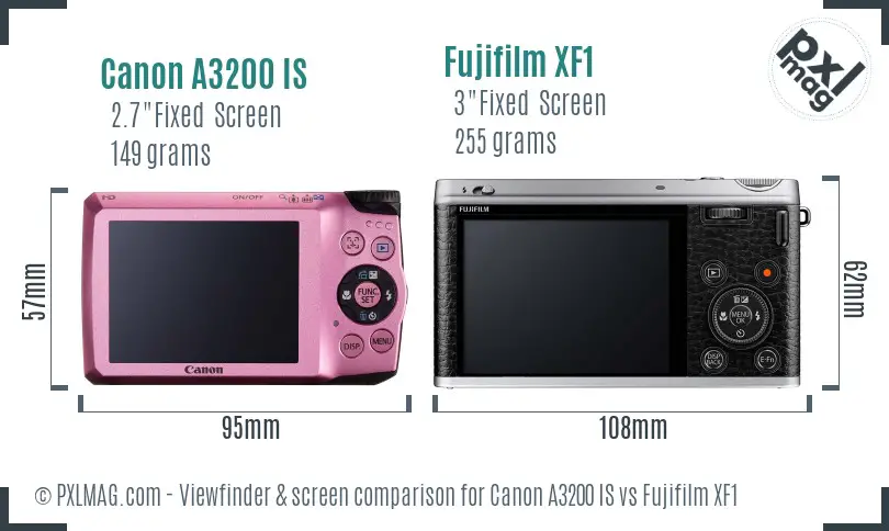 Canon A3200 IS vs Fujifilm XF1 Screen and Viewfinder comparison