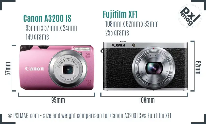 Canon A3200 IS vs Fujifilm XF1 size comparison