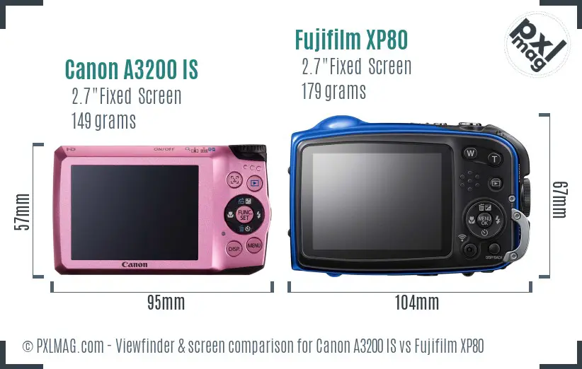 Canon A3200 IS vs Fujifilm XP80 Screen and Viewfinder comparison