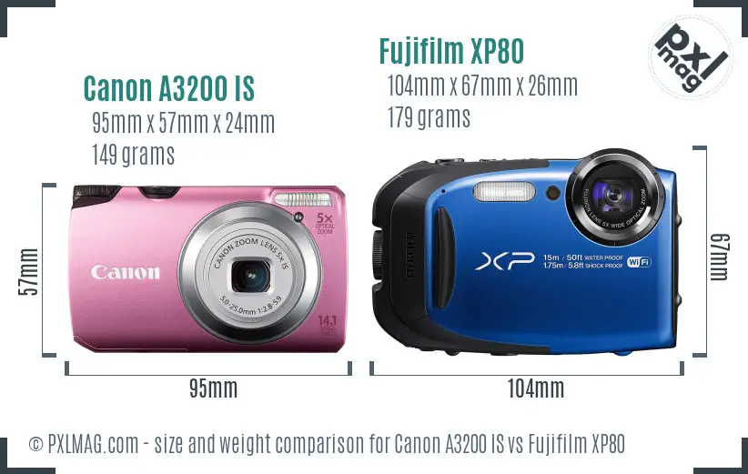 Canon A3200 IS vs Fujifilm XP80 size comparison