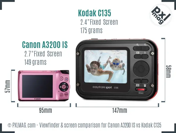 Canon A3200 IS vs Kodak C135 Screen and Viewfinder comparison