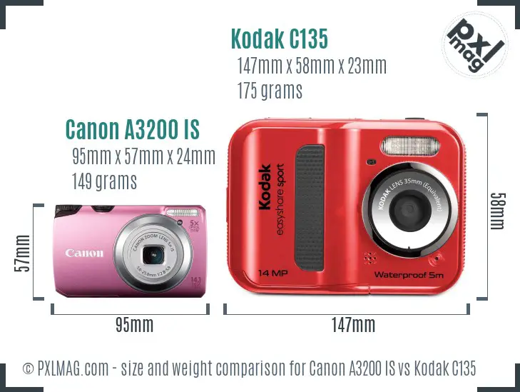 Canon A3200 IS vs Kodak C135 size comparison