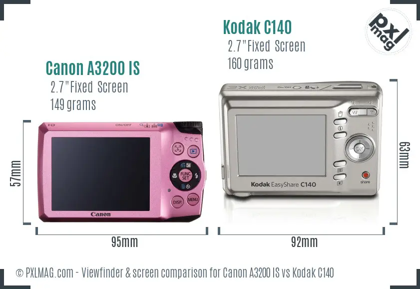Canon A3200 IS vs Kodak C140 Screen and Viewfinder comparison