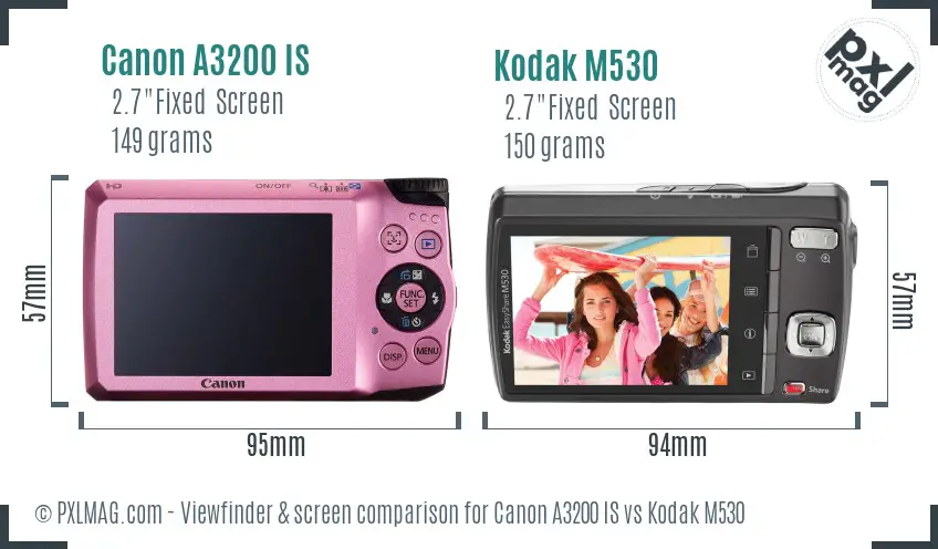 Canon A3200 IS vs Kodak M530 Screen and Viewfinder comparison Canon A3200 IS vs Kodak M530 Screen and Viewfinder comparison