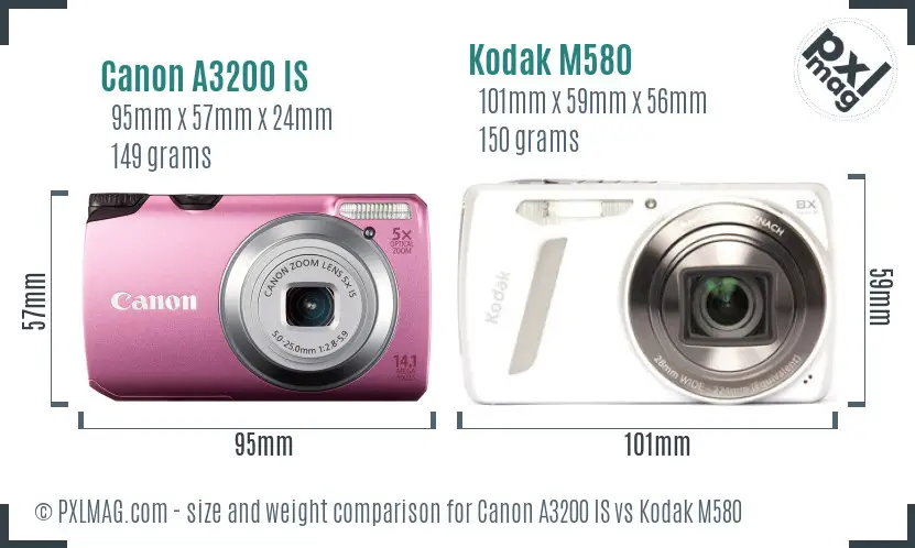 Canon A3200 IS vs Kodak M580 size comparison Canon A3200 IS vs Kodak M580 size comparison
