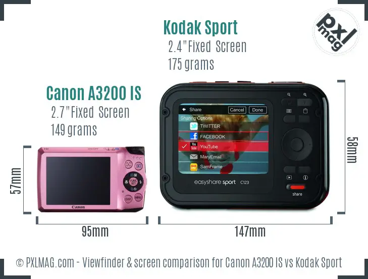 Canon A3200 IS vs Kodak Sport Screen and Viewfinder comparison