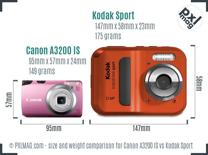 Canon A3200 IS vs Kodak Sport size comparison