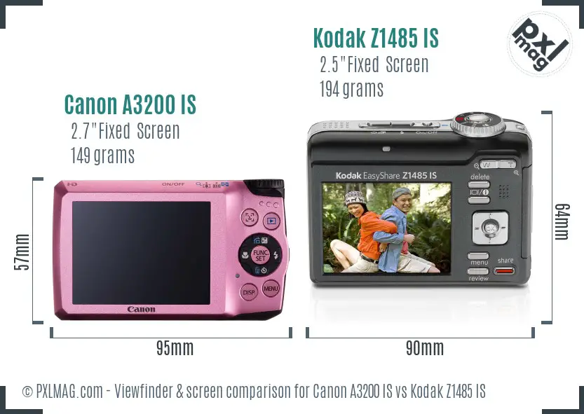 Canon A3200 IS vs Kodak Z1485 IS Screen and Viewfinder comparison
