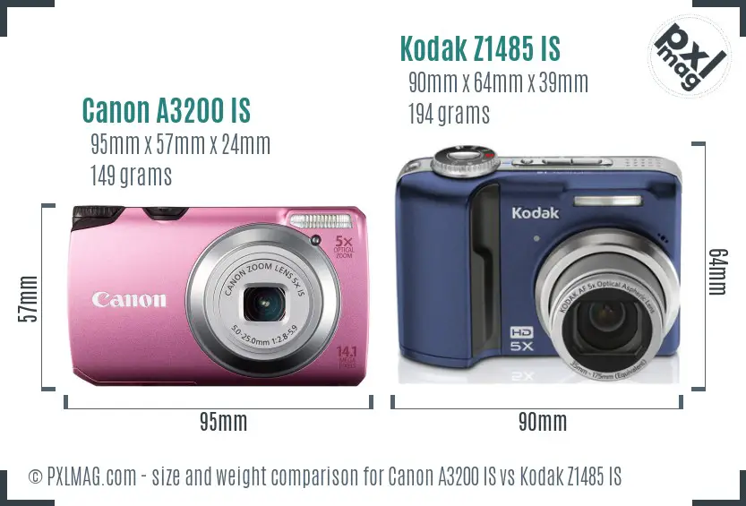 Canon A3200 IS vs Kodak Z1485 IS size comparison