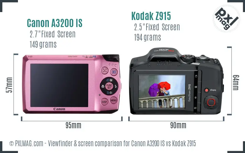 Canon A3200 IS vs Kodak Z915 Screen and Viewfinder comparison