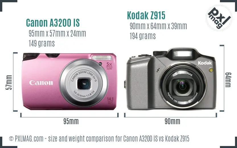 Canon A3200 IS vs Kodak Z915 size comparison