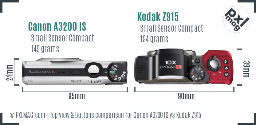 Canon A3200 IS vs Kodak Z915 top view buttons comparison