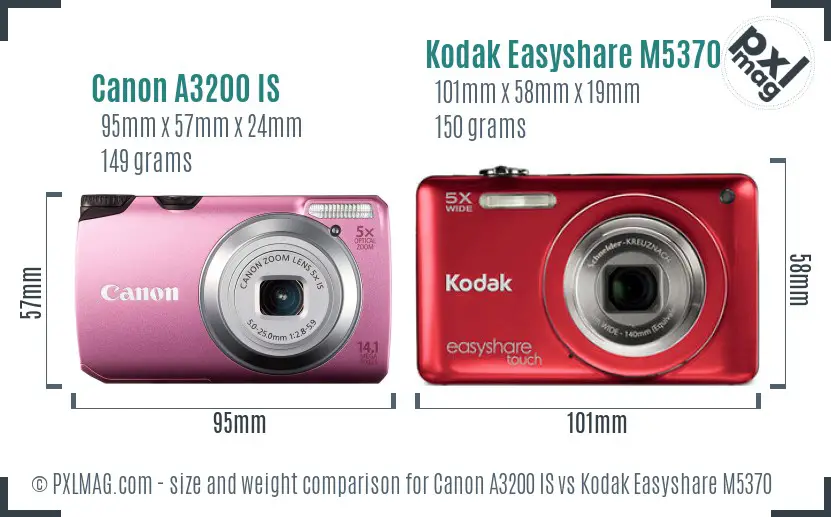 Canon A3200 IS vs Kodak Easyshare M5370 size comparison