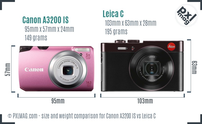 Canon A3200 IS vs Leica C size comparison