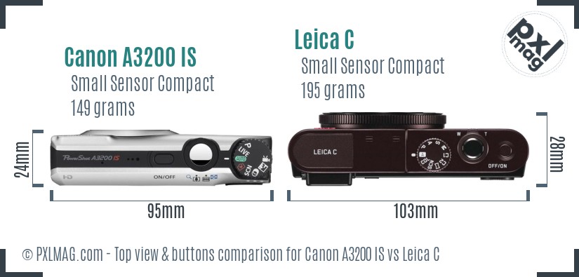 Canon A3200 IS vs Leica C top view buttons comparison