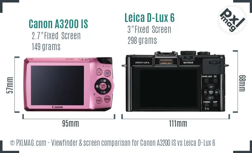 Canon A3200 IS vs Leica D-Lux 6 Screen and Viewfinder comparison Canon A3200 IS vs Leica D-Lux 6 Screen and Viewfinder comparison