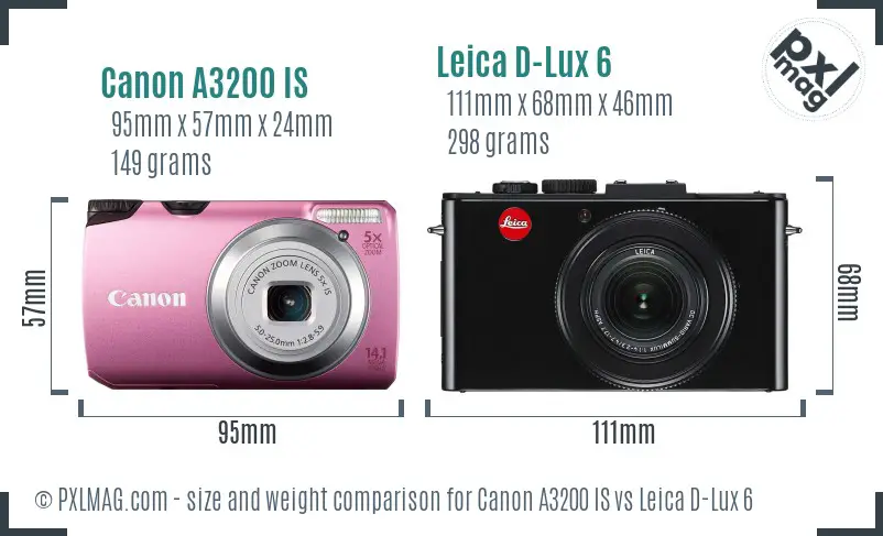 Canon A3200 IS vs Leica D-Lux 6 size comparison Canon A3200 IS vs Leica D-Lux 6 size comparison