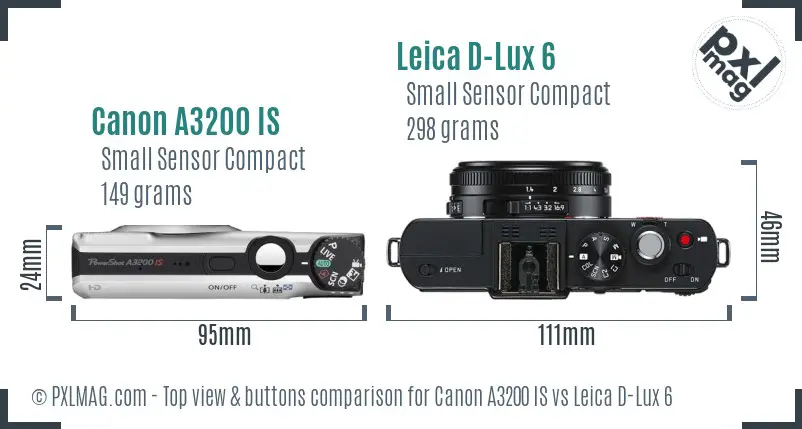 Canon A3200 IS vs Leica D-Lux 6 top view buttons comparison Canon A3200 IS vs Leica D-Lux 6 top view buttons comparison