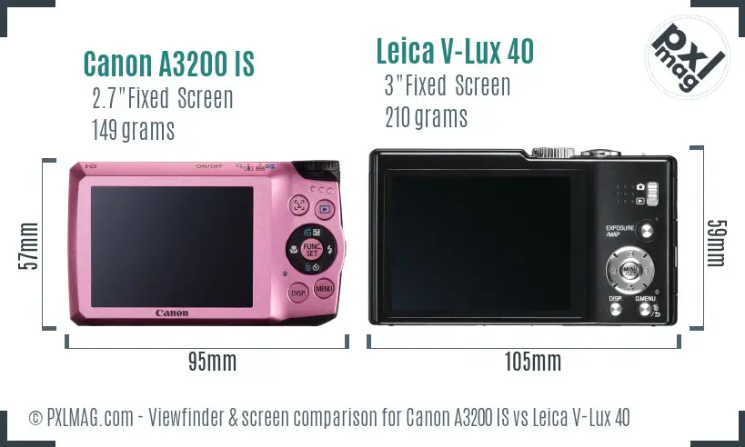 Canon A3200 IS vs Leica V-Lux 40 Screen and Viewfinder comparison
