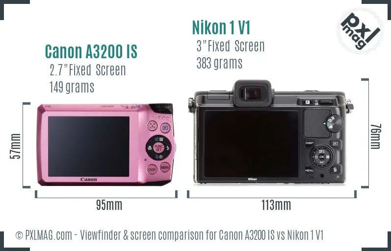 Canon A3200 IS vs Nikon 1 V1 Screen and Viewfinder comparison