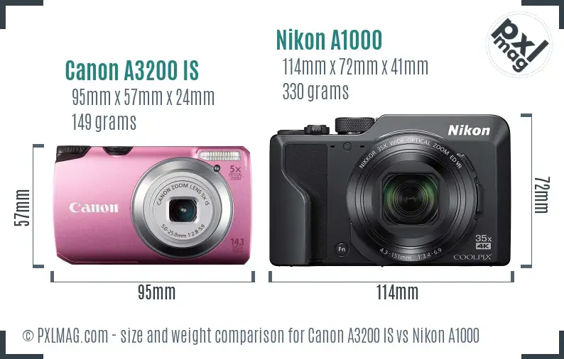 Canon A3200 IS vs Nikon A1000 size comparison Canon A3200 IS vs Nikon A1000 size comparison