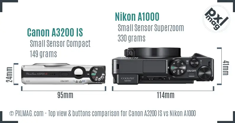 Canon A3200 IS vs Nikon A1000 top view buttons comparison Canon A3200 IS vs Nikon A1000 top view buttons comparison