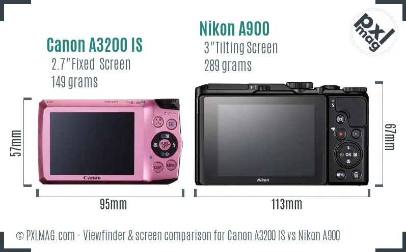 Canon A3200 IS vs Nikon A900 Screen and Viewfinder comparison