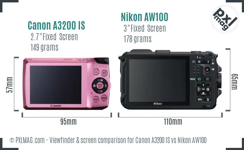 Canon A3200 IS vs Nikon AW100 Screen and Viewfinder comparison