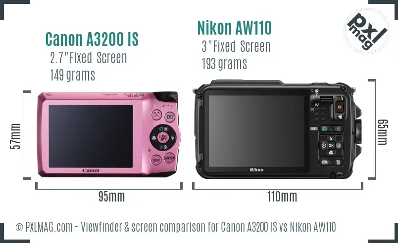 Canon A3200 IS vs Nikon AW110 Screen and Viewfinder comparison