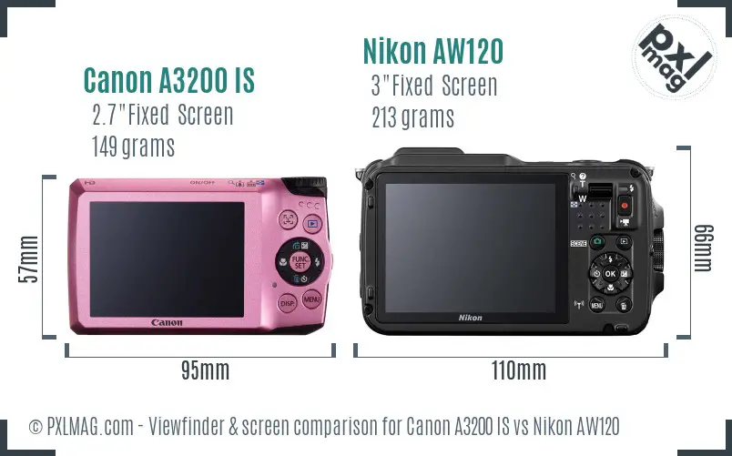 Canon A3200 IS vs Nikon AW120 Screen and Viewfinder comparison