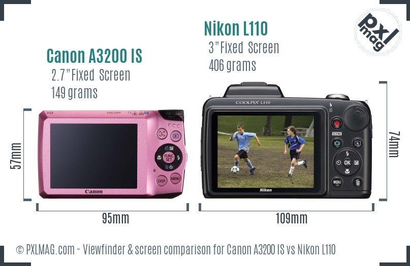 Canon A3200 IS vs Nikon L110 Screen and Viewfinder comparison
