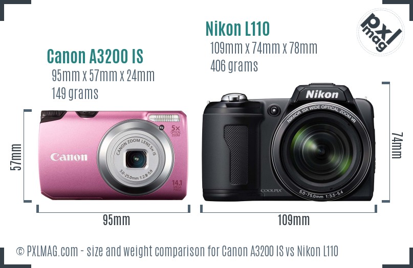 Canon A3200 IS vs Nikon L110 size comparison