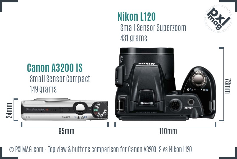 Canon A3200 IS vs Nikon L120 top view buttons comparison