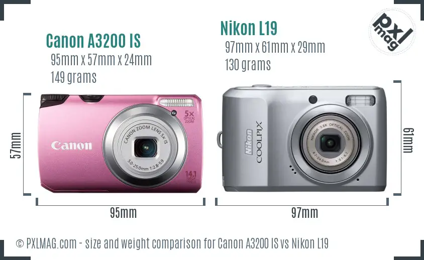 Canon A3200 IS vs Nikon L19 size comparison