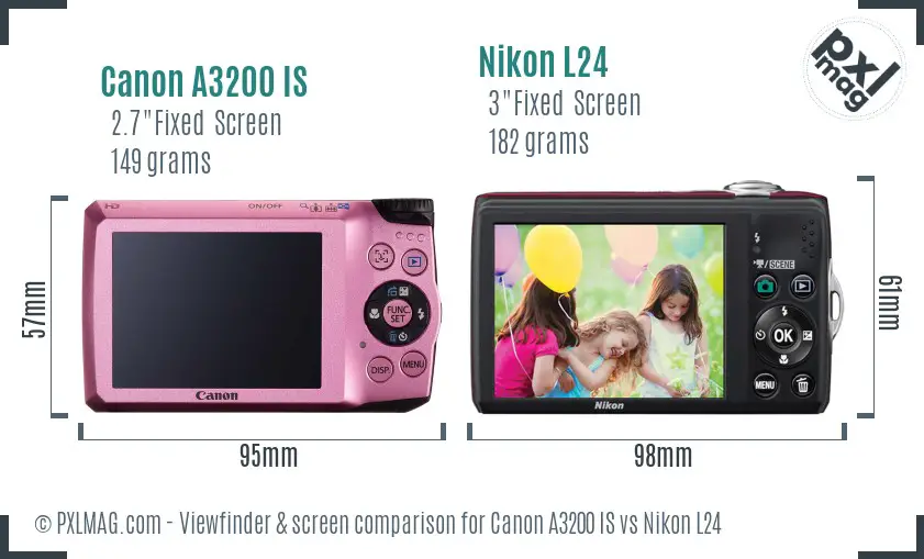Canon A3200 IS vs Nikon L24 Screen and Viewfinder comparison Canon A3200 IS vs Nikon L24 Screen and Viewfinder comparison
