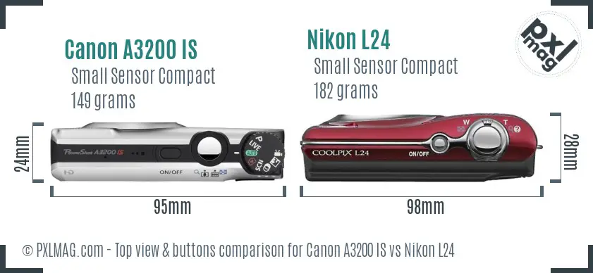 Canon A3200 IS vs Nikon L24 top view buttons comparison Canon A3200 IS vs Nikon L24 top view buttons comparison