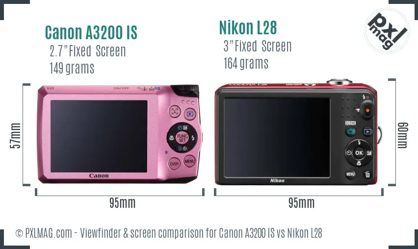 Canon A3200 IS vs Nikon L28 Screen and Viewfinder comparison