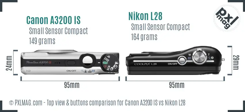 Canon A3200 IS vs Nikon L28 top view buttons comparison