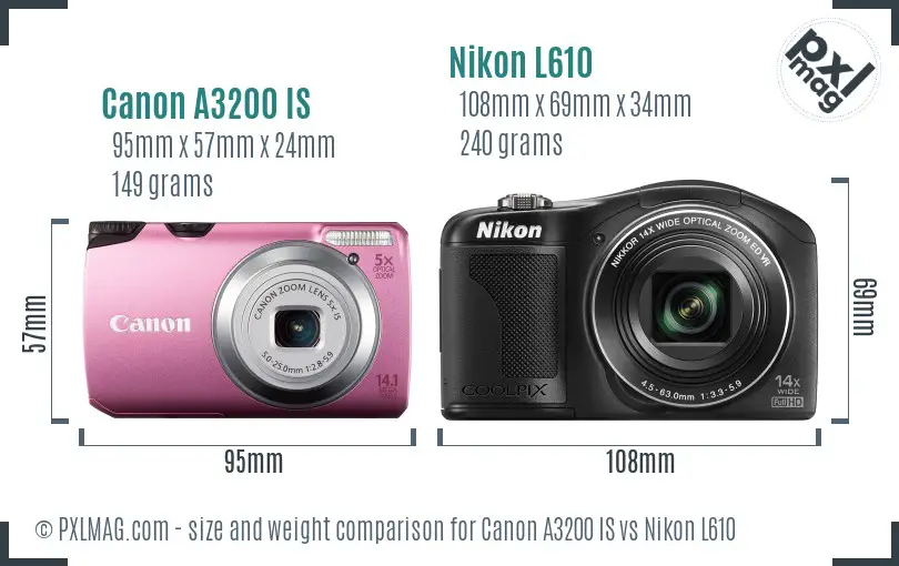 Canon A3200 IS vs Nikon L610 size comparison Canon A3200 IS vs Nikon L610 size comparison