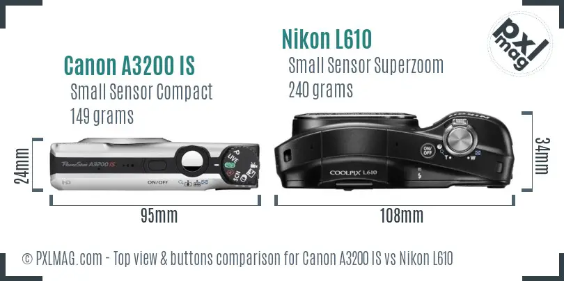 Canon A3200 IS vs Nikon L610 top view buttons comparison Canon A3200 IS vs Nikon L610 top view buttons comparison