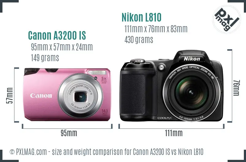 Canon A3200 IS vs Nikon L810 size comparison Canon A3200 IS vs Nikon L810 size comparison