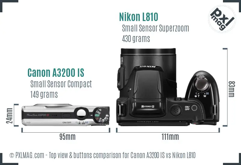 Canon A3200 IS vs Nikon L810 top view buttons comparison Canon A3200 IS vs Nikon L810 top view buttons comparison