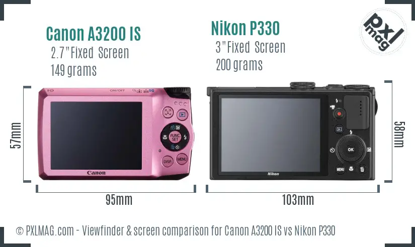 Canon A3200 IS vs Nikon P330 Screen and Viewfinder comparison
