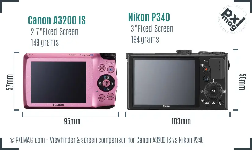Canon A3200 IS vs Nikon P340 Screen and Viewfinder comparison