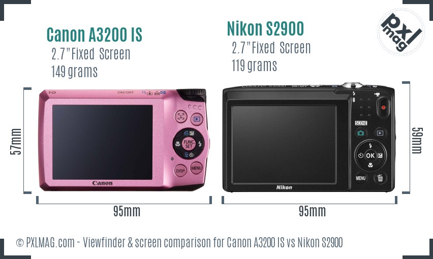 Canon A3200 IS vs Nikon S2900 Screen and Viewfinder comparison