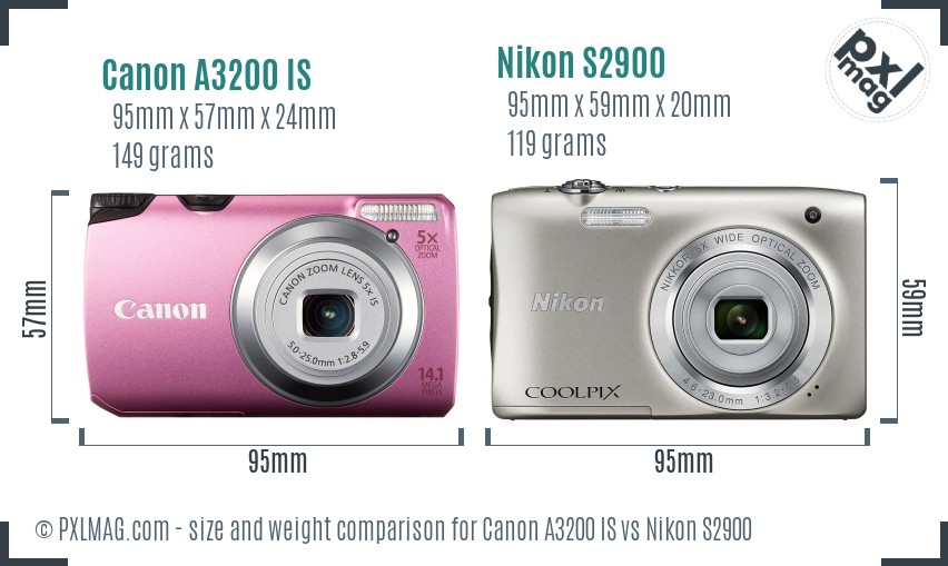 Canon A3200 IS vs Nikon S2900 size comparison Canon A3200 IS vs Nikon S2900 size comparison