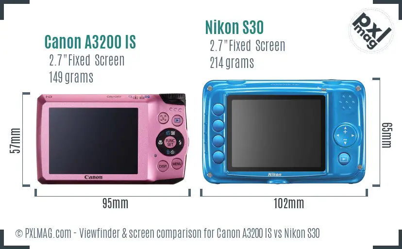 Canon A3200 IS vs Nikon S30 Screen and Viewfinder comparison