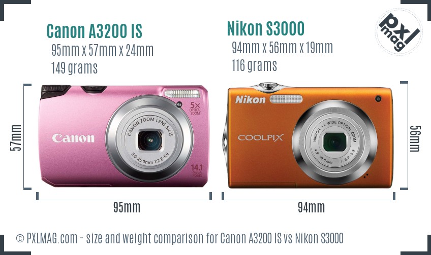 Canon A3200 IS vs Nikon S3000 size comparison Canon A3200 IS vs Nikon S3000 size comparison
