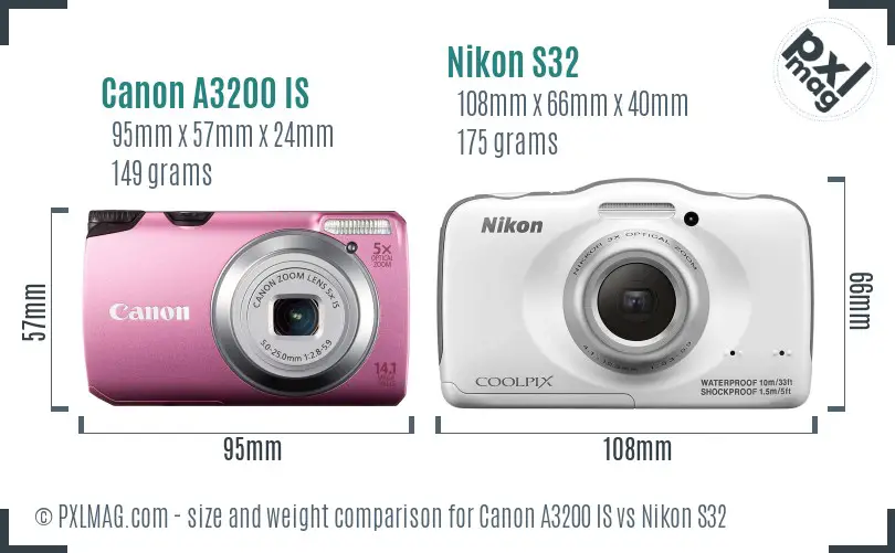 Canon A3200 IS vs Nikon S32 size comparison Canon A3200 IS vs Nikon S32 size comparison