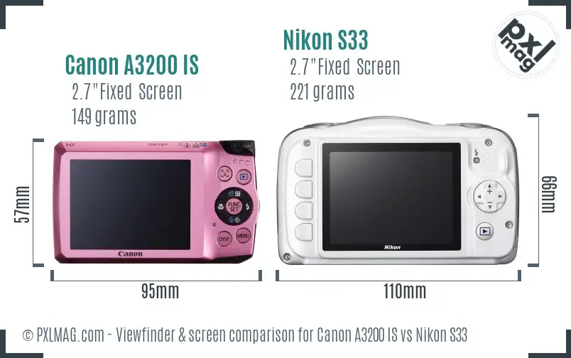 Canon A3200 IS vs Nikon S33 Screen and Viewfinder comparison